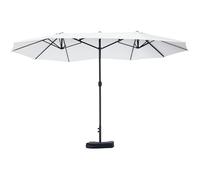 Outsunny Ombrellone da Giardino Doppio a 12 Stecche con Base a Croce e Apertura a Manovella, Ombrellone da Terrazzo con Sacchi di Sabbia, in Acciaio e Poliestere, 455x265x238 cm, Beige