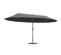 Outsunny Ombrellone da Giardino Doppio a 12 Stecche con Base a Croce e Apertura a Manovella, Ombrellone per Esterni in Acciaio e Poliestere, 455x265x238 cm, Grigio