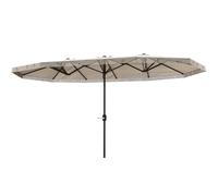 Outsunny Ombrellone Doppio 450x265 cm con Manovella, Prese d'Aria e Frange, Ombrellone da Giardino a 12 Stecche in Metallo e Poliestere 180g/㎡, Anti UV30+, per Giardino, Terrazza e Balcone, Crema