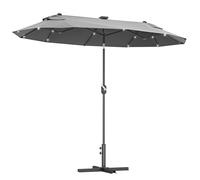 Outsunny Ombrellone da Giardino Doppio Inclinabile 295x150cm con Manovella, Luci LED, Base a Croce e Prese d'Aria, 12 Stecche in Acciaio e Poliestere, per Giardino Terrazza Balcone, Grigio