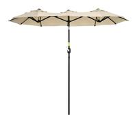Outsunny Ombrellone da Giardino Doppio Inclinabile a 45° con Manovella e 3 Prese d'Aria, Ombrellone da Esterno in Acciaio e Poliestere, 295x152x222 cm, Cachi
