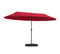 Outsunny Ombrellone da giardino doppio rettangolare 4,6L x 2,7l x 2,4H m con chiusura a manovella, sacchetti di zavorra e base inclusi, ombrellone per balcone, piscina, bordeaux