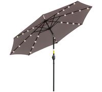 Outsunny Ombrellone da Giardino Inclinabile Ø265 cm con 32 Luci LED Solari e Manovella, Ombrellone da Esterno a 8 Stecche, in Acciaio, Poliestere, per Patio Cortile Balcone Terrazza, Grigio Aosom Ital