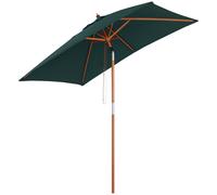 Outsunny Ombrellone da Giardino Inclinabile 2x1.5m, 6 Stecche, Palo in Legno e Apertura a Corda, Verde Aosom