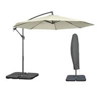 Outsunny Ombrellone da Giardino, Ombrellone Decentrato Ø3x2.5 m con Base a Croce, Copertura Protettiva, Pesi e Manovella, in Metallo e Poliestere 180 g/㎡ a 6 Stecche, per Piscina Terrazzo, Beige