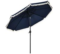 Outsunny Ombrellone da giardino Ombrellone dritto inclinabile rotondo Ø 268 cm con frange tessuto poliestere ad alta densità anti-UV palo smontabile 8 stecche, blu, 268x268x232cm