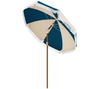 Outsunny Ombrellone da Giardino Rotondo e Inclinabile con Manovella Blu e Beige
