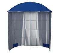 Outsunny Ombrellone da Spiaggia Ø2.2x2.2 m con Tendina Laterale, Sacchi per Sabbia e Picchetti, Ombrellone da Mare con 8 Stecche e Design a 2 Sezioni in Metallo e Poliestere, Blu