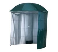 Outsunny Ombrellone da Spiaggia Ø2.2x2.2 m con Tendina Laterale, Sacchi per Sabbia e Picchetti, Ombrellone da Mare con 8 Stecche e Design a 2 Sezioni in Metallo e Poliestere, Verde Scuro