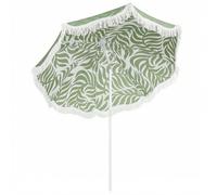 Outsunny Ombrellone da spiaggia con frange Ø180 cm, ombrellone da terrazza esterno con altezza regolabile, inclinazione, ancoraggio sabbia e borsa per il trasporto, UPF30+, stampa di foglie, verde