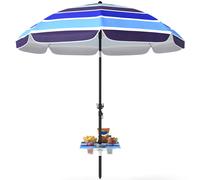 Outsunny Ombrellone da spiaggia con inclinazione e tavolino pieghevole, 198 cm