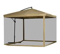 Outsunny Ombrellone Decentrato 3x3 m con Zanzariera, Tettuccio Regolabile, Base a Croce, Prese d'Aria e Manovella, Ombrellone da Giardino Inclinabile in Acciaio e Poliestere, Beige
