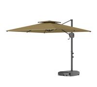 Outsunny Ombrellone Decentrato con Base Riempibile e Manovella Cachi