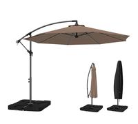 Outsunny Ombrellone Decentrato con Manovella, Base a Croce e Pesi color Caffè