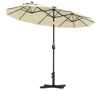 Outsunny Ombrellone Doppio a 12 Stecche con Luci LED e Base a Croce Bianco Crema