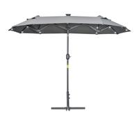 Outsunny Ombrellone doppio Base a croce con Luci Solari 295x150x219cm Grigio