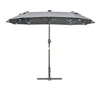 Outsunny Ombrellone doppio, Base a croce con Luci Solari, Ombrellone da giardino con manovella, 295x150x219cm, Grigio