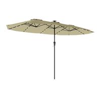 Outsunny Ombrellone doppio con 36 luci LED solari, 4x2 m, ombrellone da terrazza esterno con manovella, UPF50+, 12 stecche, resistente all'acqua, parasole per giardino, terrazza, patio, beige