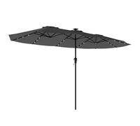 Outsunny Ombrellone doppio con 36 luci LED solari, 4x2 m, ombrellone da terrazza esterno con manovella, UPF50+, 12 stecche, resistente all'acqua, parasole per giardino, terrazza, patio, grigio scuro