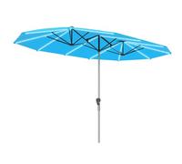 Outsunny Ombrellone doppio con luci a LED a energia solare, 451 x 267 cm, in alluminio, UV 50+, con manovella, per balcone, giardino, protezione solare, Blu, 451L x 267B x 249H cm
