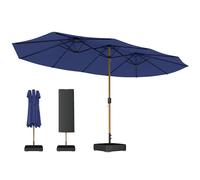 Outsunny Ombrellone Doppio da Giardino 4.7x2.8 m, Ombrellone da Esterno con Manovella, Base a Croce, Sacchi di Sabbia, Copertura Protettiva, 12 Stecche, Anti UV, per Patio Terrazza Balcone, Blu Scuro