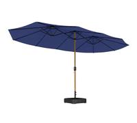 Outsunny Ombrellone Doppio da Giardino 4.7x2.8 m, Ombrellone da Esterno con Manovella, Base a Croce, Sacchi di Sabbia, Copertura Protettiva, 12 Stecche, Anti UV, per Patio Terrazza Balcone, Blu Scuro
