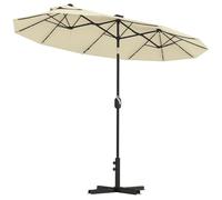 Outsunny Ombrellone Doppio Inclinabile 295x150cm con Manovella, Luci LED, Base a Croce e Prese d'Aria, Ombrellone da Giardino a 12 Stecche in Acciaio e Poliestere, per Giardino Terrazza Balcone, Crema