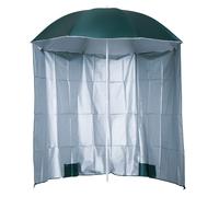 Outsunny Ombrellone da Spiaggia Ø2.2x2.2 m con Tendina Laterale, Sacchi per Sabbia e Picchetti, Ombrellone da Mare con 8 Stecche e Design a 2 Sezioni in Metallo e Poliestere, Verde Scuro
