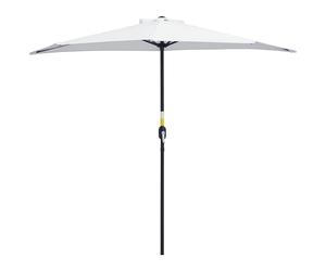 Outsunny Ombrellone Mezzaluna da Parete e Muro 2.6 x 1.35 m, Ombrellone da Giardino con Apertura a Manovella e 5 Stecche, a Semicerchio con Palo a 2 Sezioni, Bianco