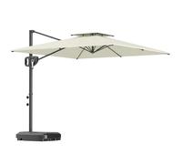 Outsunny Ombrellone quadrato 2,5 x 2,5 m, ombrellone da giardino esterno con manovella, 2 basi incluse, tela poliestere 200 g/m², doppio tetto, 8 stecche, crema