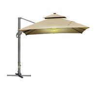 Outsunny Ombrellone spostabile LED quadrato a doppio tetto inclinabile e girevole a 360° con manovella e base in acciaio dim. 3L x 3l x 2,66H m beige