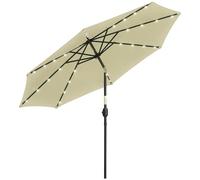 Outsunny Ombrellone Terrazza Esterno Ø265 cm Ombrellone da Giardino con 32 luci LED Solari Palo in Acciaio e Manovella Parasole Inclinabile per Patio Terrazza, beige, 265x265x233 cm