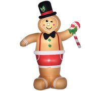 Outsunny Omino Pan di Zenzero Gonfiabile con Luci LED, Decorazione Natalizia da Esterno e Interno con Gonfiatore Incluso, 175x82x238 cm, Marrone