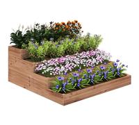 Outsunny Orto Rialzato da Esterno a 4 Livelli in Legno di Abete, Fioriera da Balcone con Fondo Aperto e Fodera in Tessuto, per Piante, Fiori e Verdure, per Giardino Balcone, 113x113x46 cm, Caffè Scuro