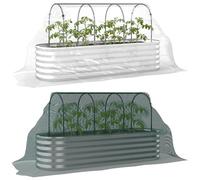 Outsunny Orto Rialzato da Esterno con Graticcio per Piante Rampicanti, Serra Coperture, Fioriera da Esterno Elevata in Acciaio con Fondo Aperto e Guanti, Verdure e Fiori, 200x60x103 cm, Argento