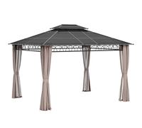 Outsunny Padiglione da giardino 4 x 3 m con tetto in policarbonato 4 pareti laterali zanzariere anti-UV