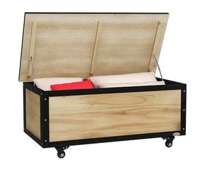 Outsunny Panca Contenitore da 121L con 4 Rotelle e Maniglie, Contenitore da Giardino in Legno, 100x50x43cm, Colore Legno