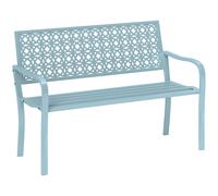 Outsunny Panca da Giardino in Acciaio, Schienale Lavorato, Braccioli, per 2 Persone, Blu