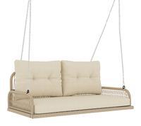 Outsunny Panca Sospesa Esterna a 2 Posti in Resina Intrecciata con Cuscini e Catene in Acciaio, 115x66x44 cm, Beige Aosom Italy