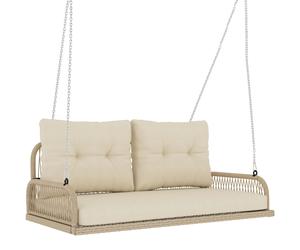 Outsunny Panca Sospesa Esterna a 2 Posti in Resina Intrecciata con Cuscini e Catene in Acciaio, 115x66x44 cm, Beige Aosom Italy
