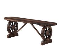 Outsunny Panca da Giardino con Gambe a Ruota di Carro, Panchina da Esterno 2 Posti Stile Rustico con Seduta a Doghe, 120x29x39cm, Marrone