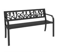 Outsunny Panchina da Esterno in Acciaio, Panchina da Giardino 2 Posti con Schienale Decorato e Braccioli, 125x50x75cm, Nero