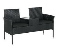 Outsunny Panchina da Giardino 2 Posti con Tavolino da Caffè Centrale, Divanetto da Rattan PE, Acciaio e Poliestere, 137x59x82 cm, Nero