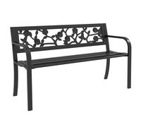 Outsunny Panchina da Giardino 2 Posti in Acciaio con Schienale Decorato e Braccioli, 127x50x75cm, Nero