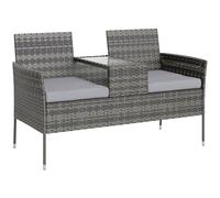 Outsunny Panchina da Giardino a 2 Posti in Rattan e Acciaio, Panchina da Esterno con Cuscini e Tavolino da Caffè Centrale in Vetro Temperato, Divano da Esterno, 135x64x81 cm, Grigio Scuro