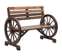 Outsunny Panchina da Giardino da 2 Posti,105.5x56x79 cm, Carbonizzato | Panchina da Esterno, Braccioli a Ruota, in Legno di Abete a Doghe, Stile Country, Panca per Terrazza Patio e Cortile