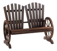 Outsunny Panchina da Giardino da 2 Posti con Braccioli a Forma di Ruota, Panchina da Esterno a Doghe in Legno di Abete, Panca per Terrazza Patio e Cortile, 108x66x95 cm, Carbonizzato