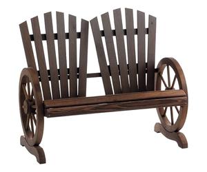 Outsunny Panchina da Giardino da 2 Posti con Braccioli a Forma di Ruota, Panchina da Esterno a Doghe in Legno di Abete, Panca per Terrazza Patio e Cortile, 108x66x95 cm, Carbonizzato