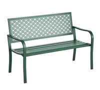 Outsunny Panchina da giardino in acciaio 2 posti 127x63x83cm verde scuro | Con schienale e braccioli, panca con motivo floreale, per giardino/balcone, max 240 kg