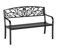 Outsunny Panchina da Giardino in Metallo con Schienale Decorato, 127x60x87cm - Nero Aosom